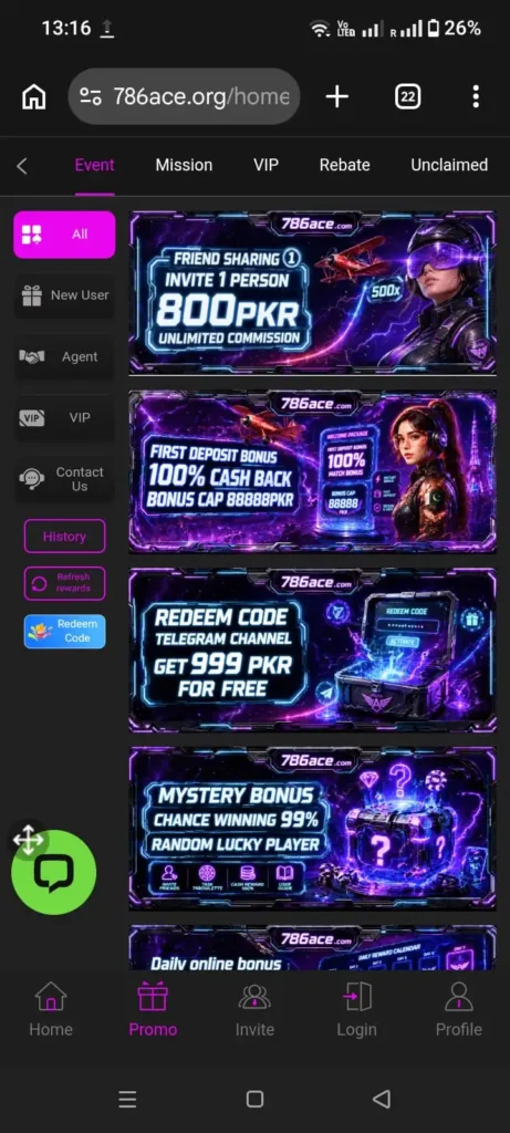 786Ace Game welcome bonus promotion