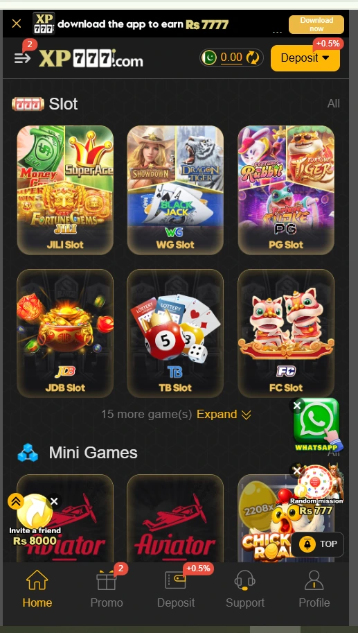 xp777 game home page with games