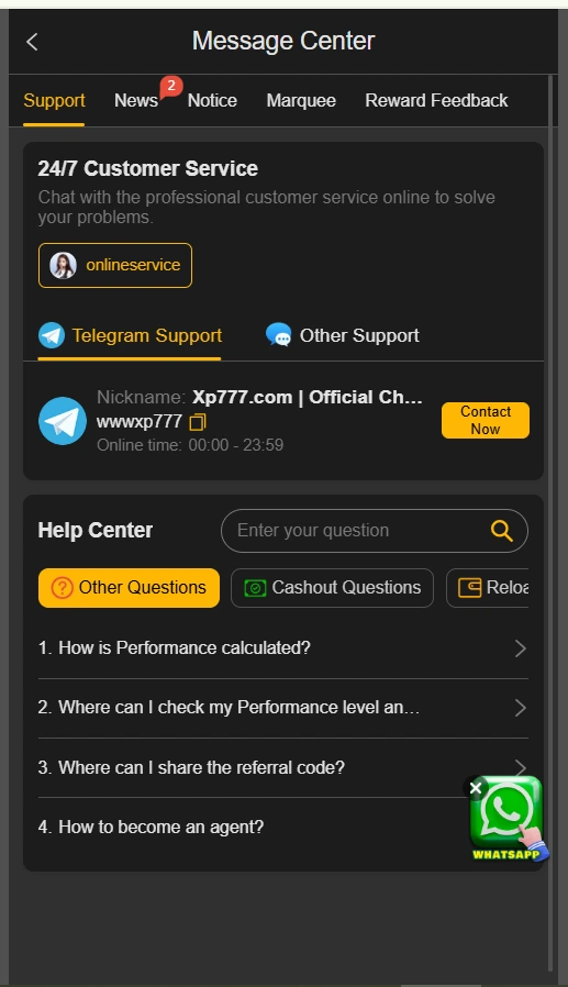 xp777 game support and customer service