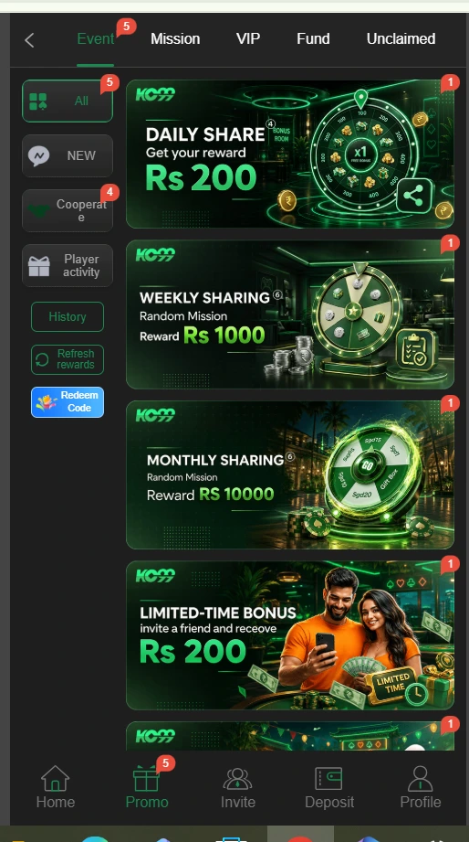 kc99 game promotion and reward section