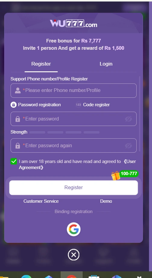 wu777 game app registration and login