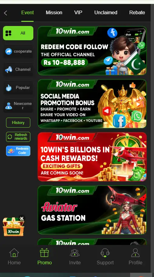 10win game promotion and rewards