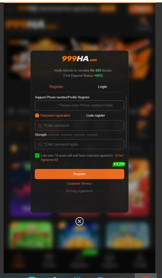999ha game registration online earning app