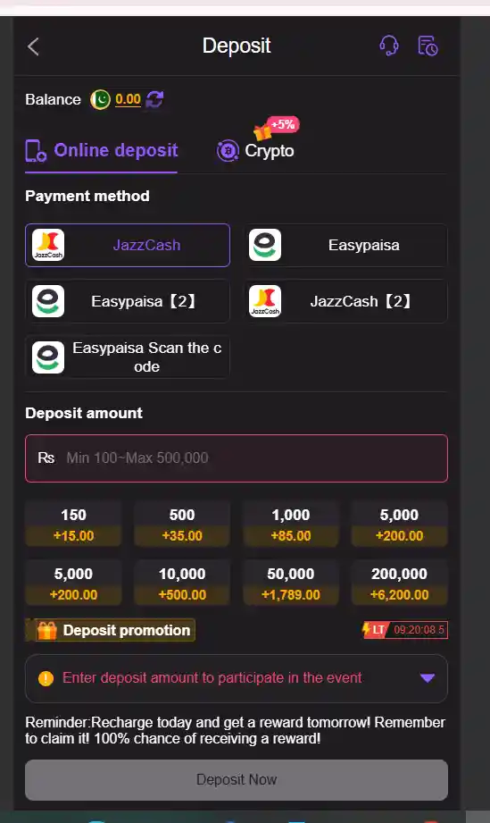 Q789 Game Deposit section