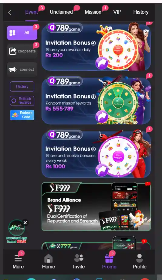 Q789 game Promotion and Rewards