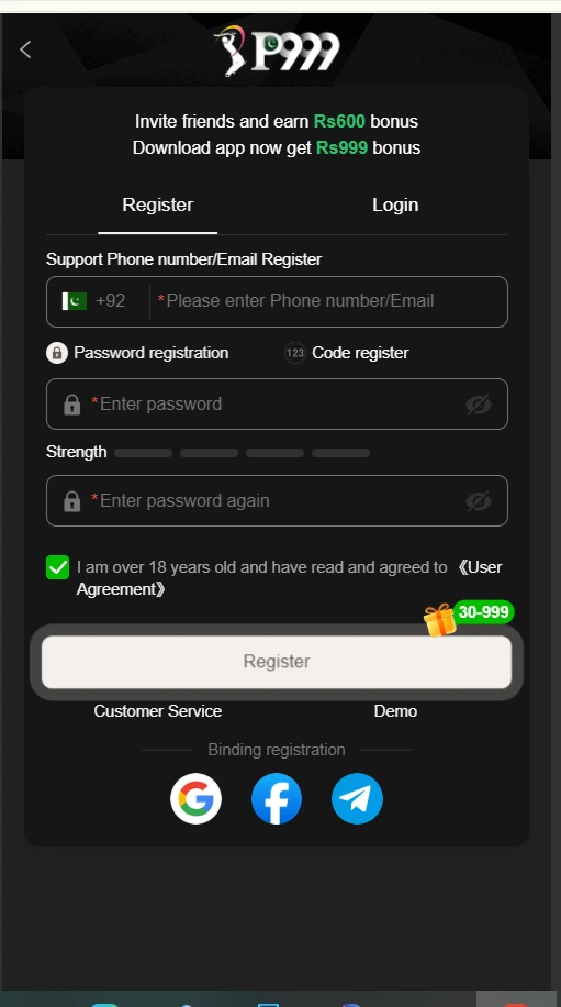 p999 game login and registration